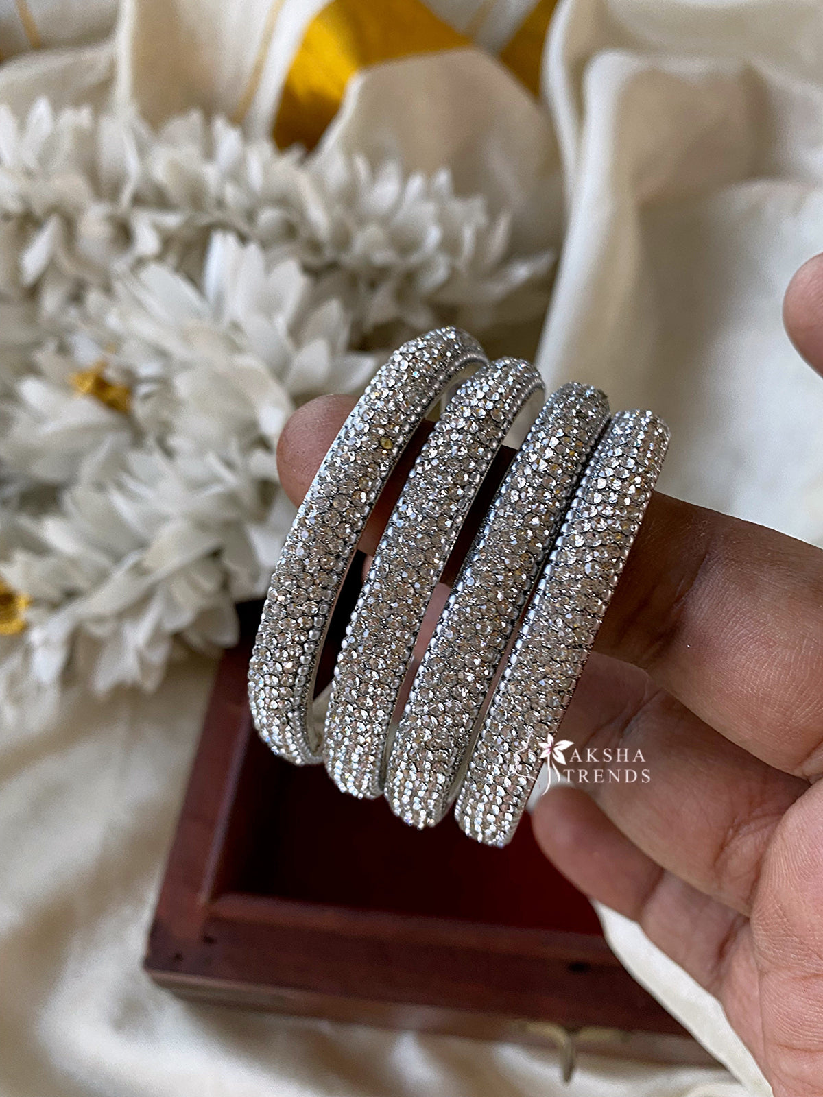 Kids silver stone fancy bangles (4pc) Aksha Trends