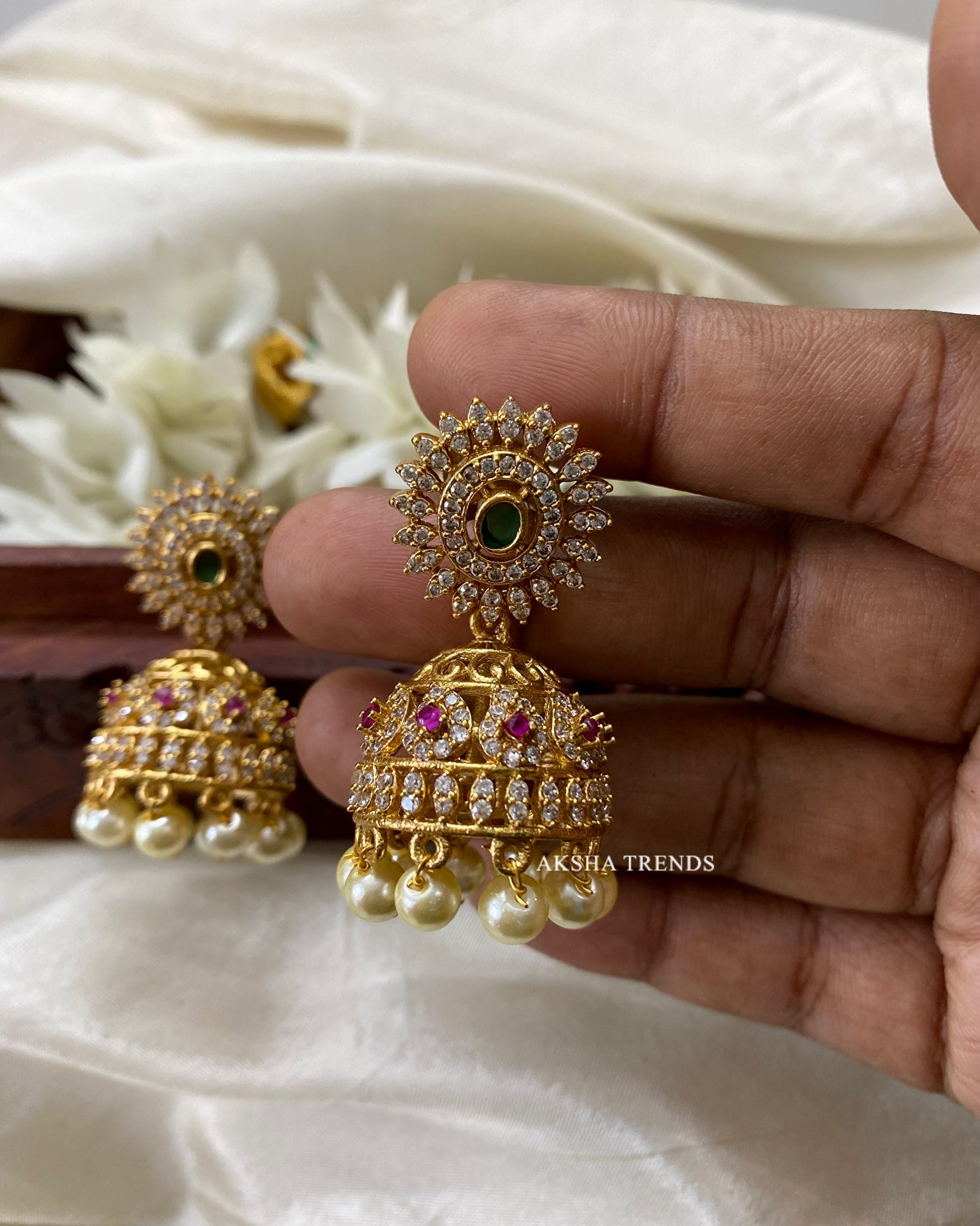 Premium American diamond jhumkas Aksha Trends