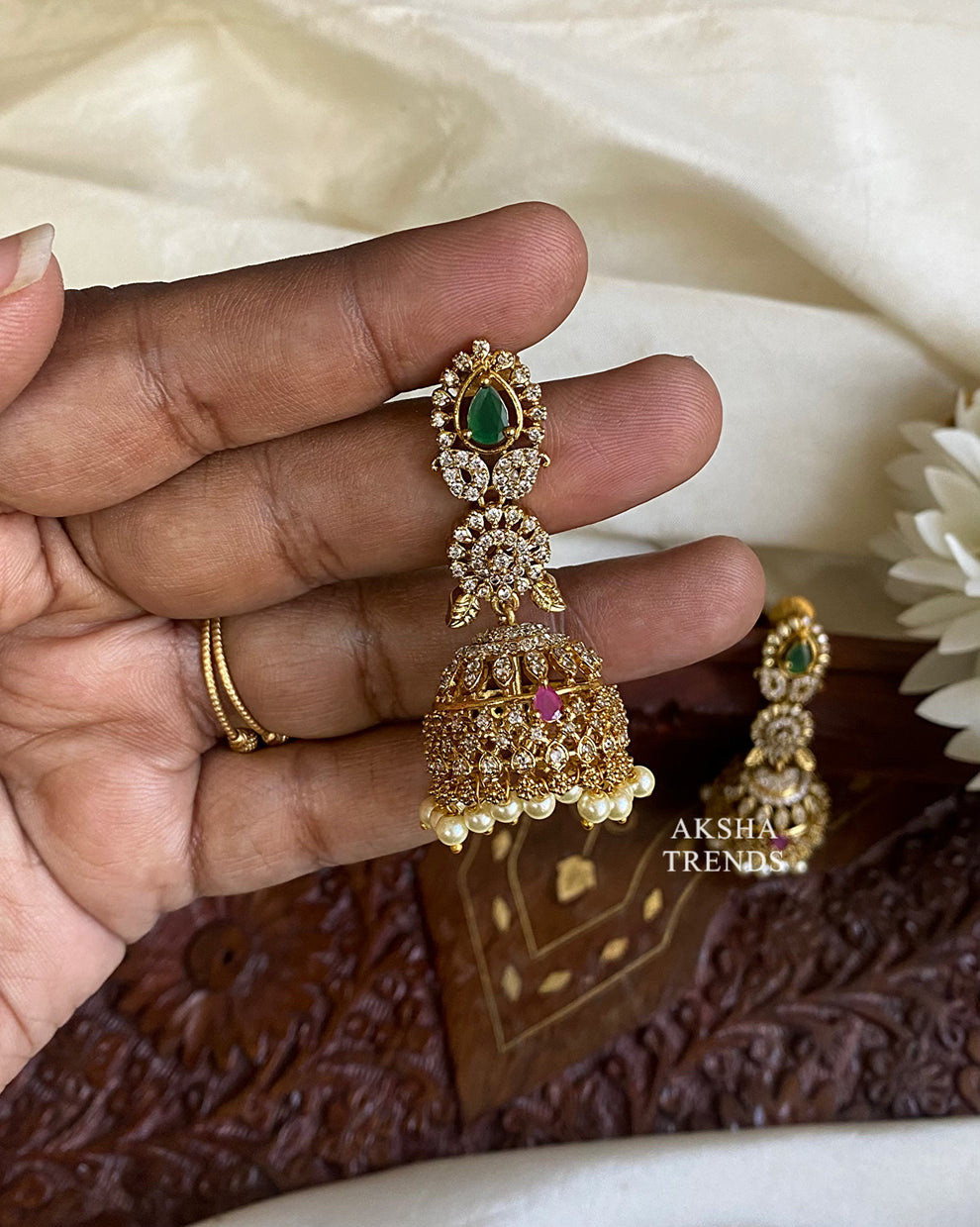 Bridal diamond Jhumkas Aksha Trends 