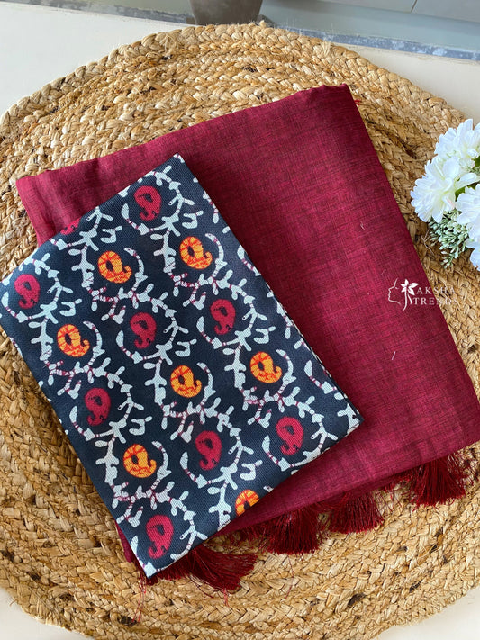 Pure Khadi Cotton Saree -Maroon Aksha Trends