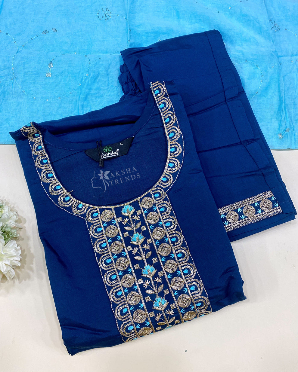 Cotton Silk Kurti Set -Blue Aksha Trends 