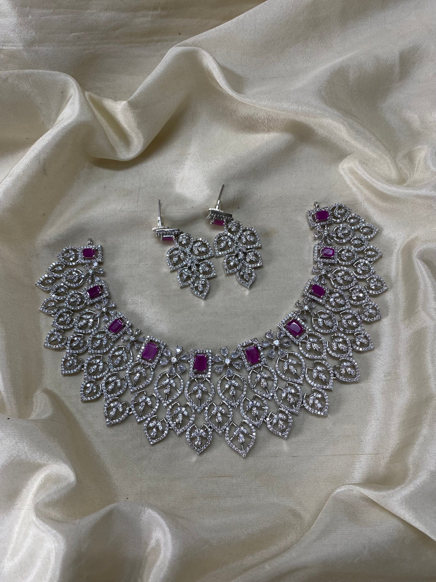 Silver floral diamond necklace -Ruby Aksha Trends