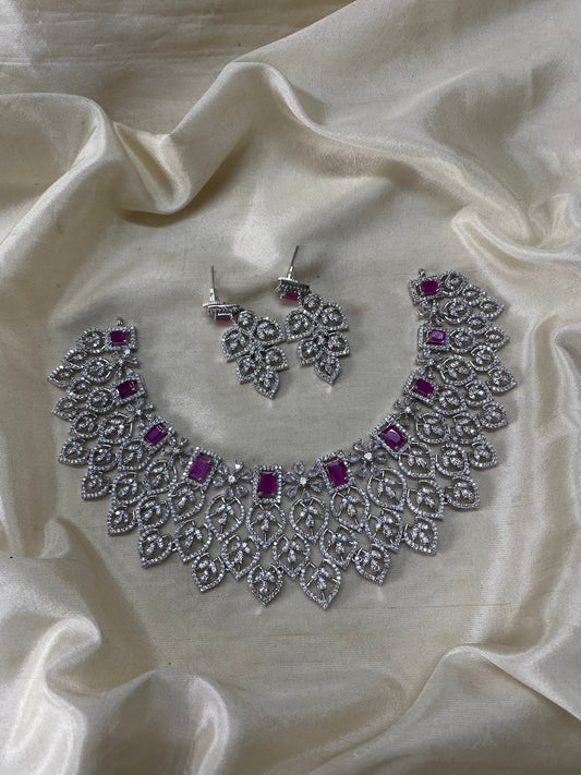 Silver floral diamond necklace -Ruby Aksha Trends