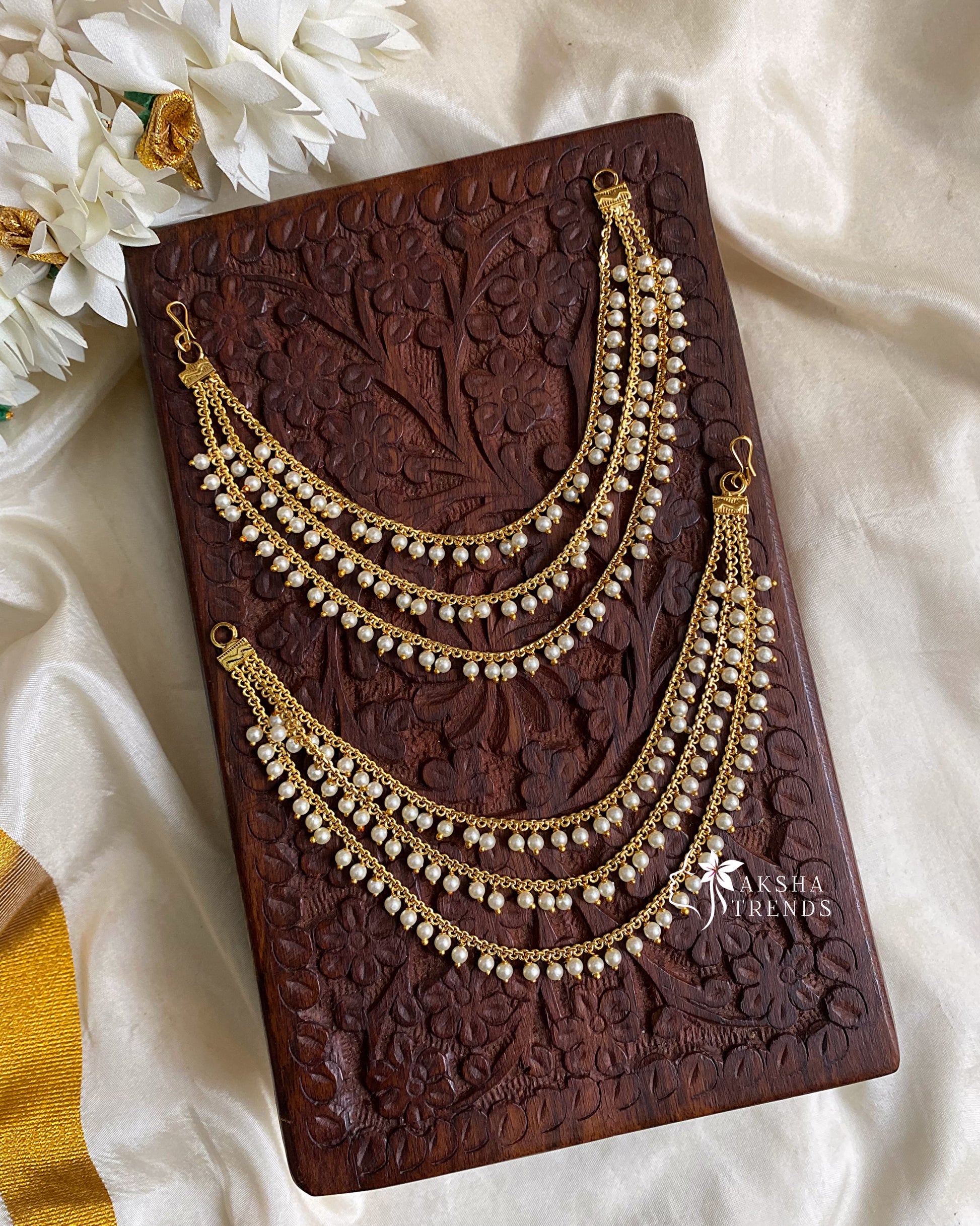 Bridal earchain maati -3 layer pearls Aksha Trends