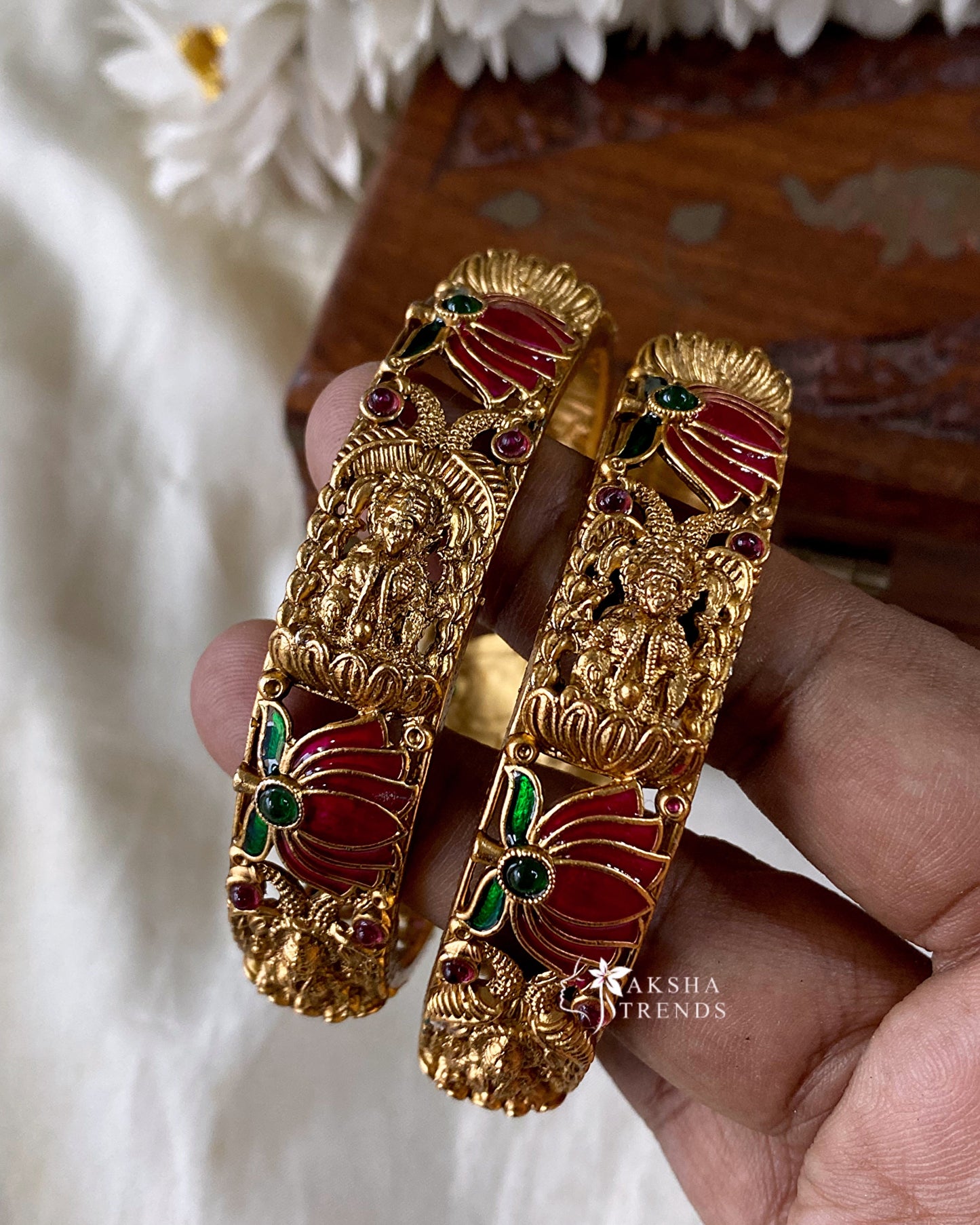 Antique lotus lakshmi bangles (2pc) Aksha Trends