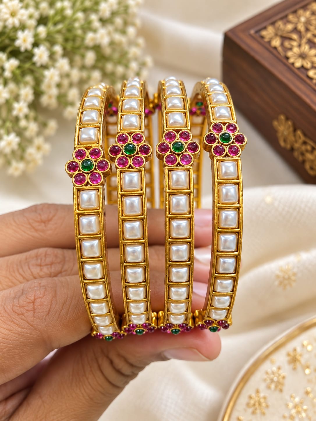 Antique pearl bangles (4pc) Aksha Trends