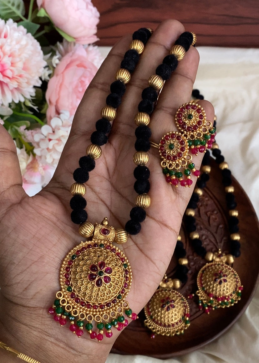 Black Velvet bead necklace Aksha Trends 