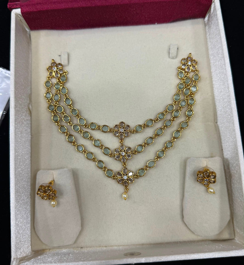 3layer kemp diamond necklace -white Aksha Trends 
