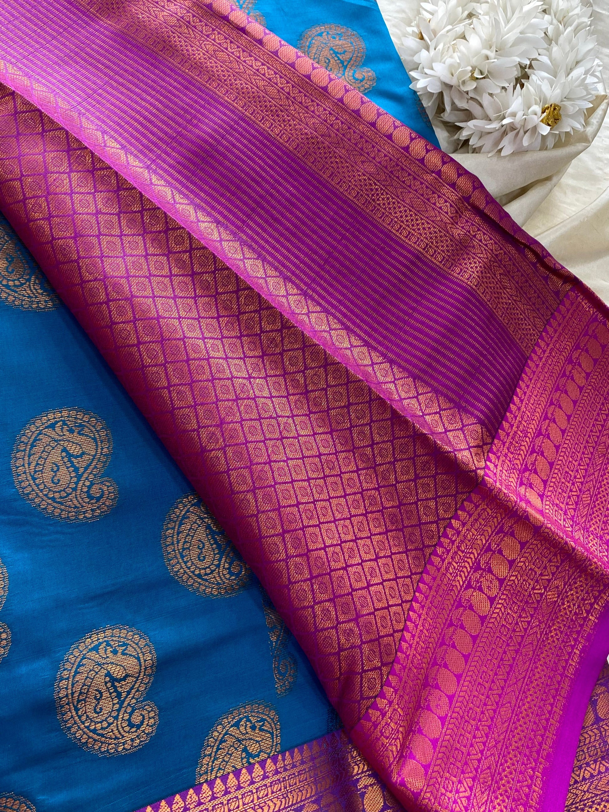 Kanchi Pattu Saree -Blue Aksha Trends