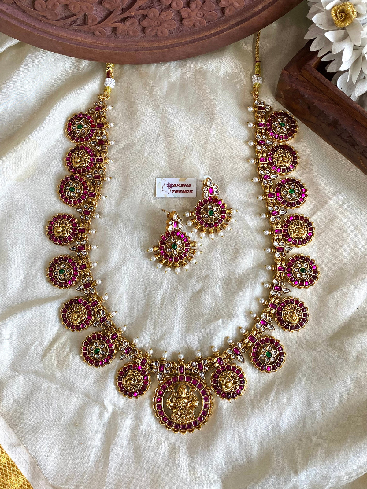 Antique floral kemp bridal haram Aksha Trends