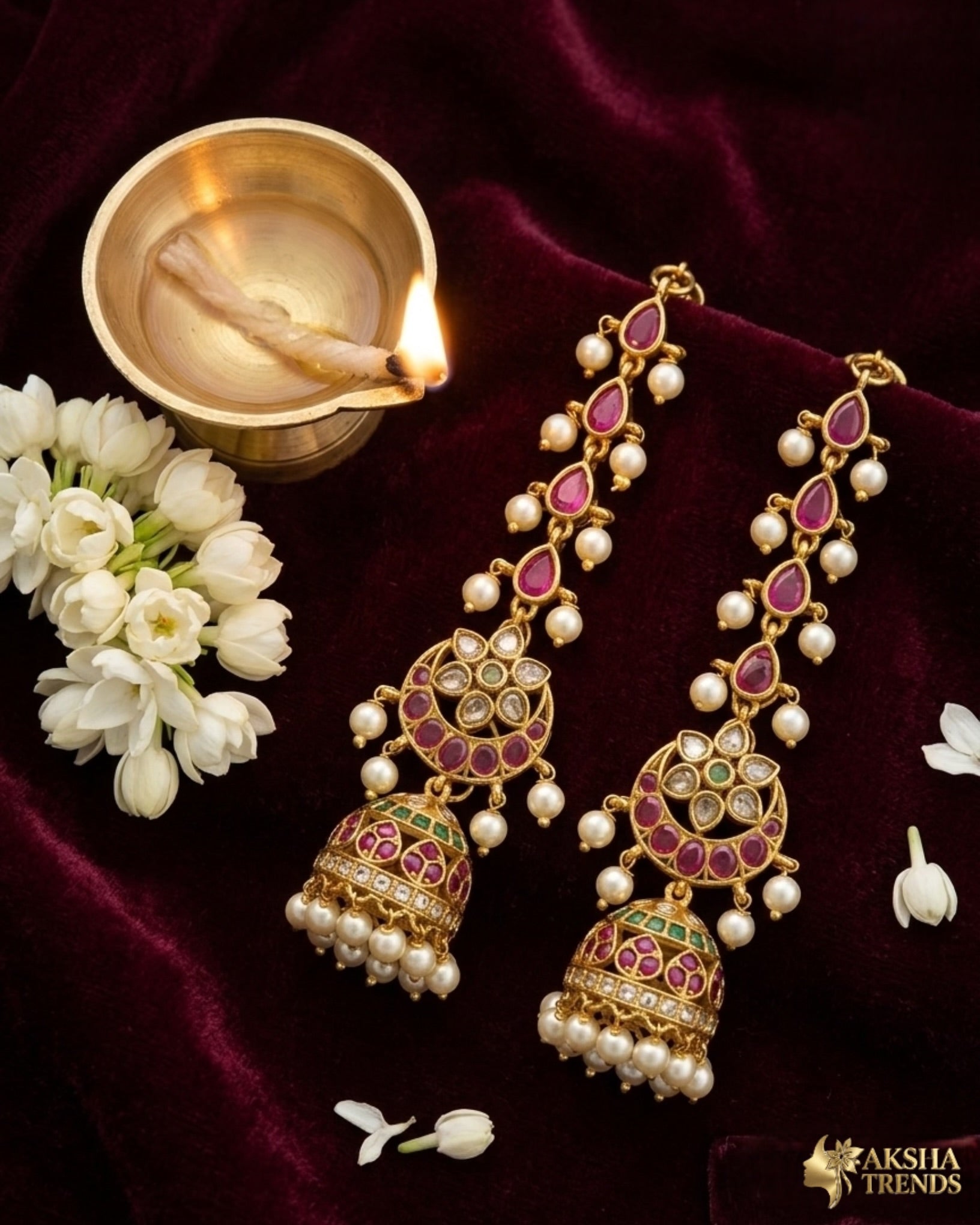 Premium kemp Jhumka with earchains Aksha Trends