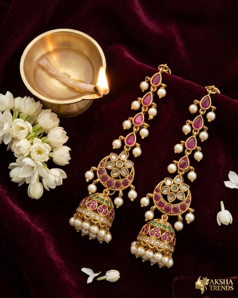 Premium kemp Jhumka with earchains Aksha Trends 