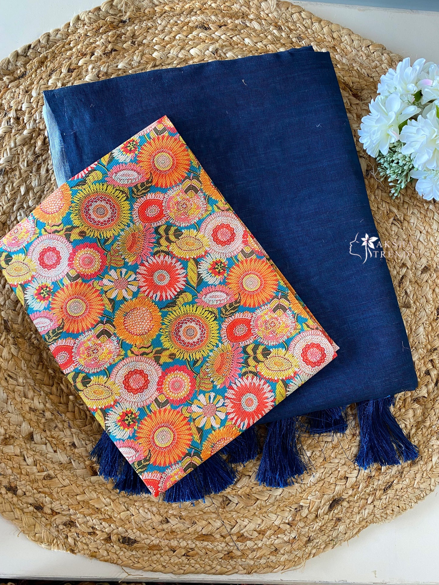 Khadi Cotton Saree -Blue Aksha Trends