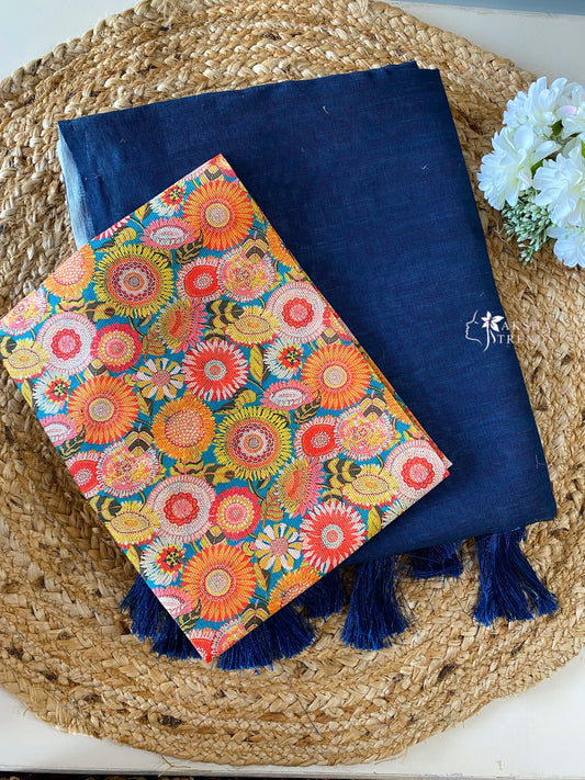 Khadi Cotton Saree -Blue Aksha Trends