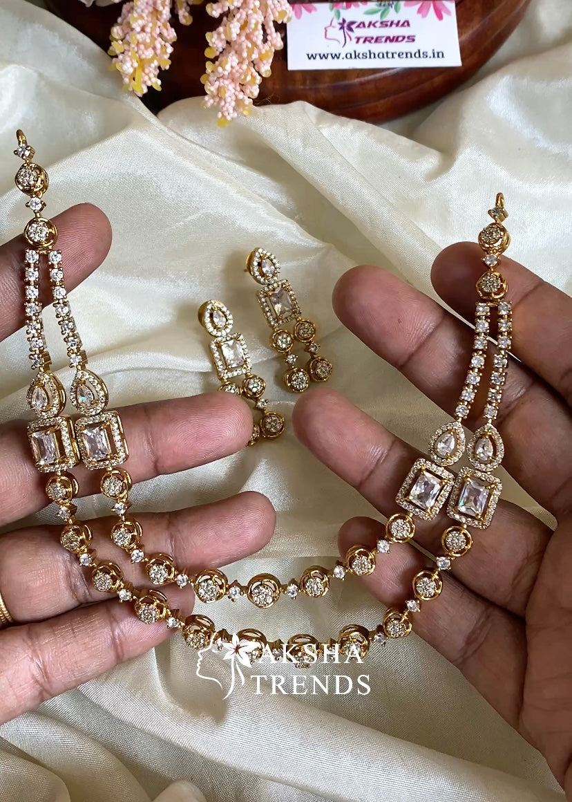 Party wear 2 layer diamond necklace Aksha Trends