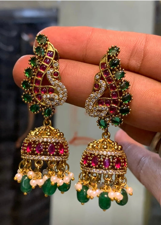 Premium peacock diamond Jhumkas Aksha Trends
