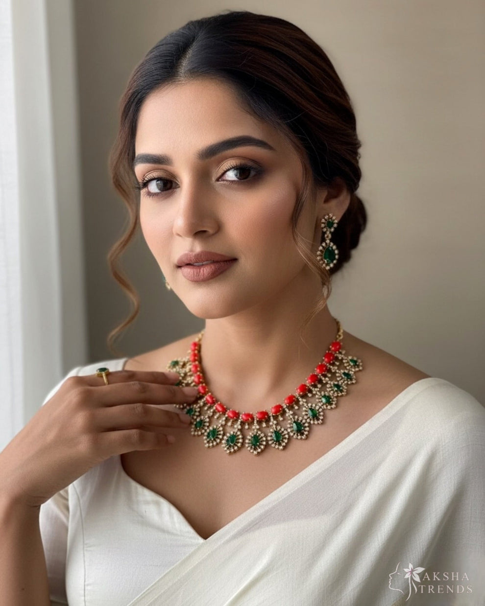 Emerald-coral Pavalam necklace Aksha Trends 