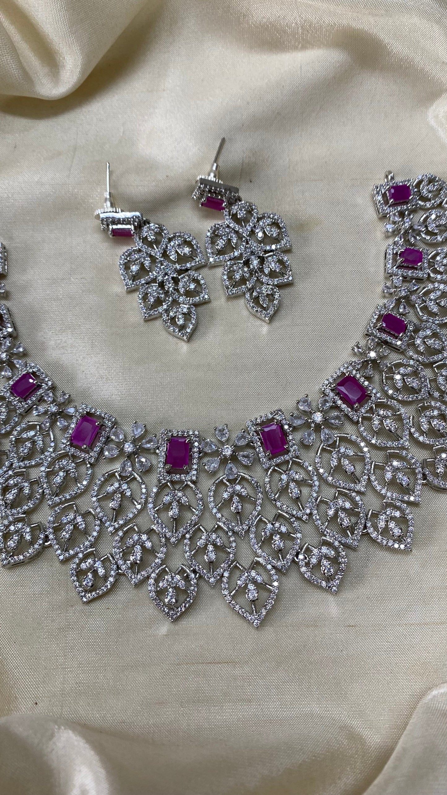 Silver floral diamond necklace -Ruby Aksha Trends