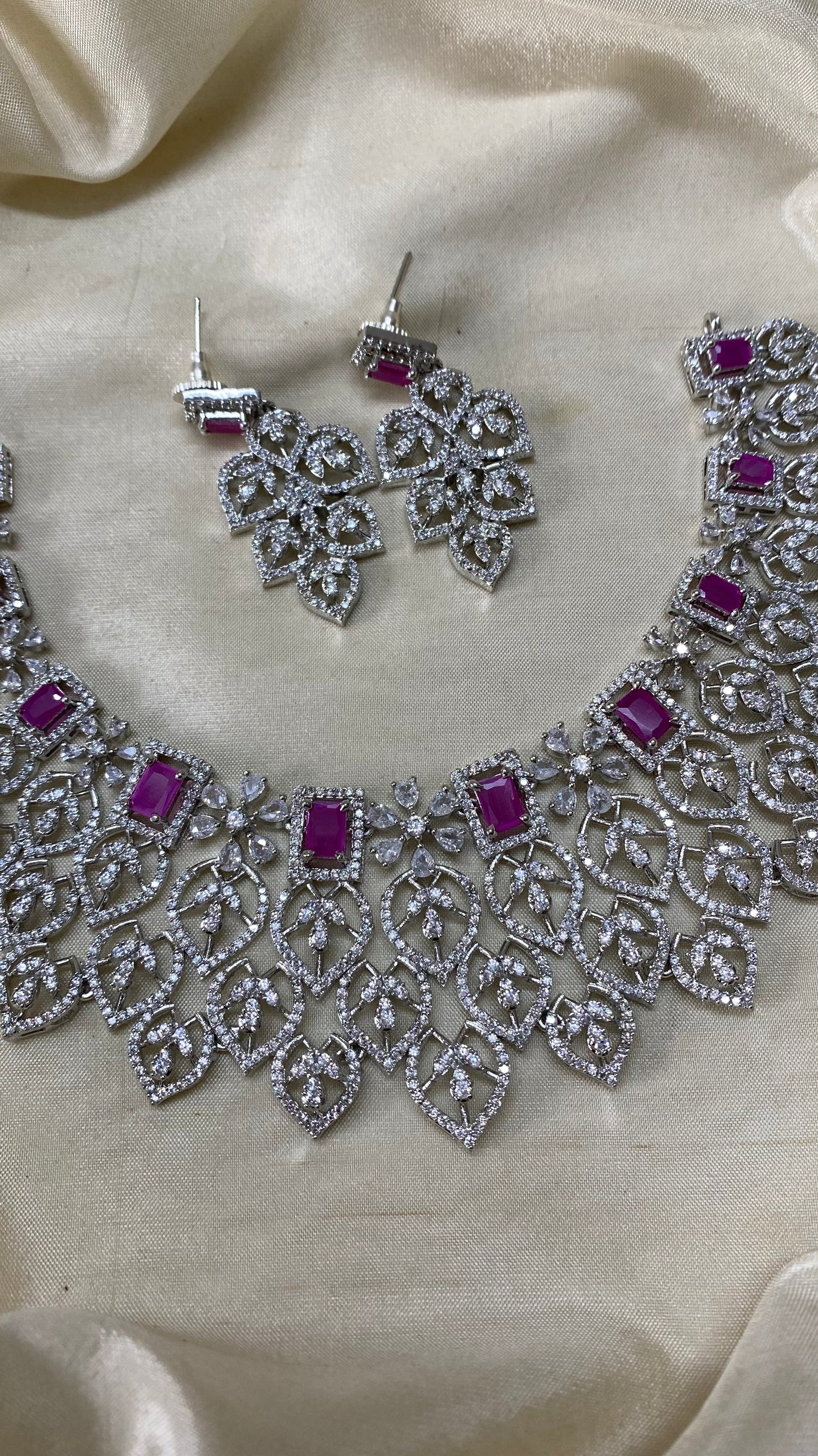 Silver floral diamond necklace -Ruby Aksha Trends