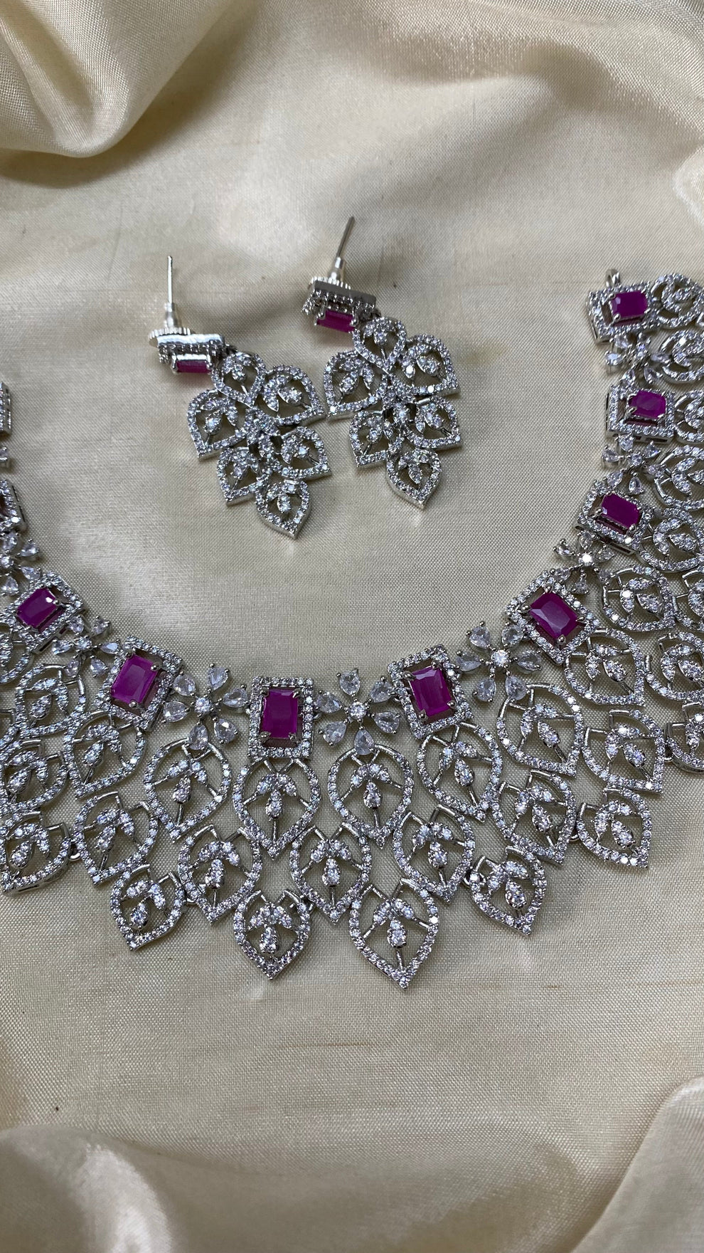 Silver floral diamond necklace -Ruby Aksha Trends 
