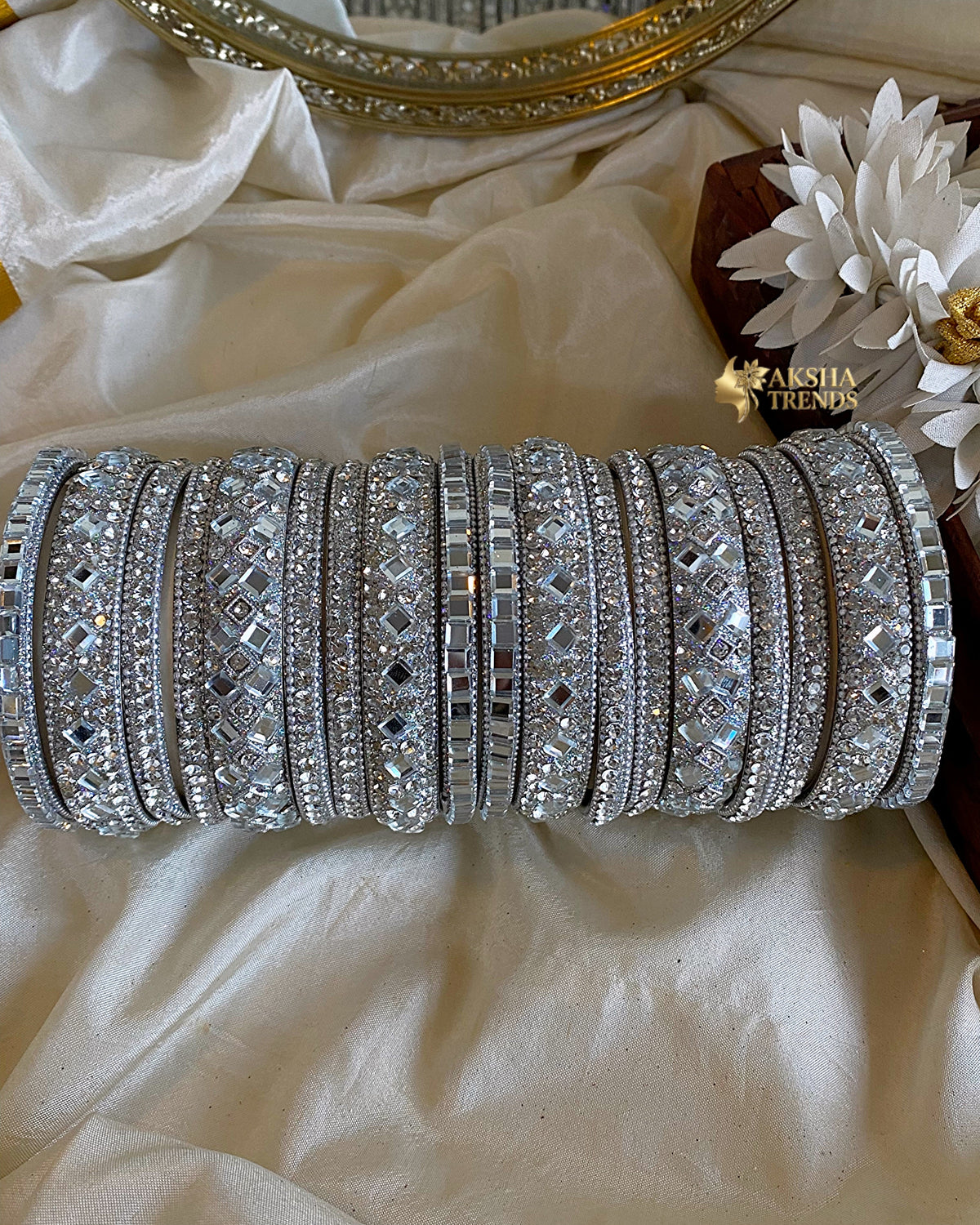 2.8 SIZE -Kundan stone Bridal Set Bangles (18pc/one colour) Aksha Trends