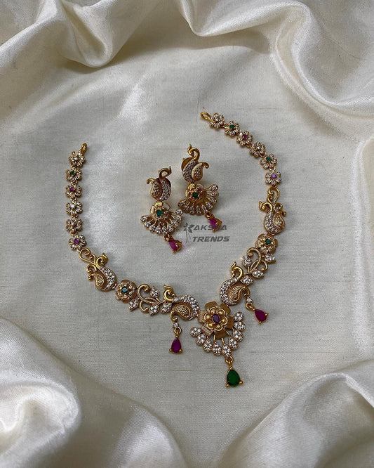 Floral AD premium necklace Aksha Trends