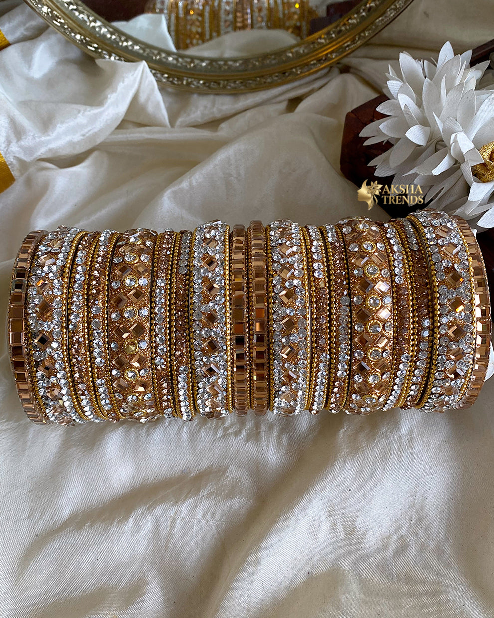 2.8 SIZE -Kundan stone Bridal Set Bangles (18pc/one colour) Aksha Trends 