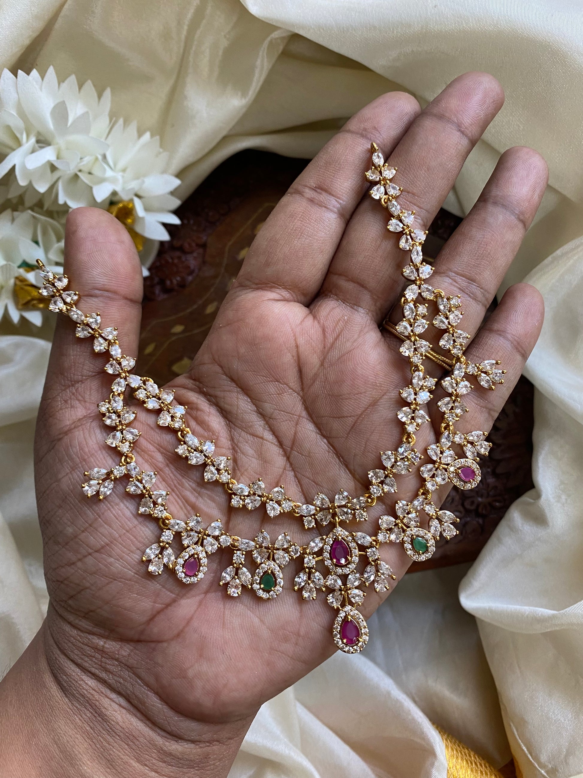 2 layer diamond Floral Necklace Aksha Trends