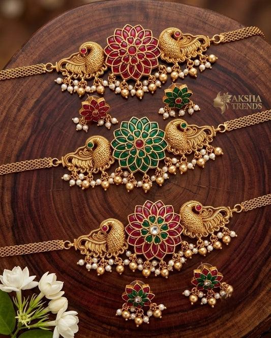 Antique peacock kemp choker Aksha Trends