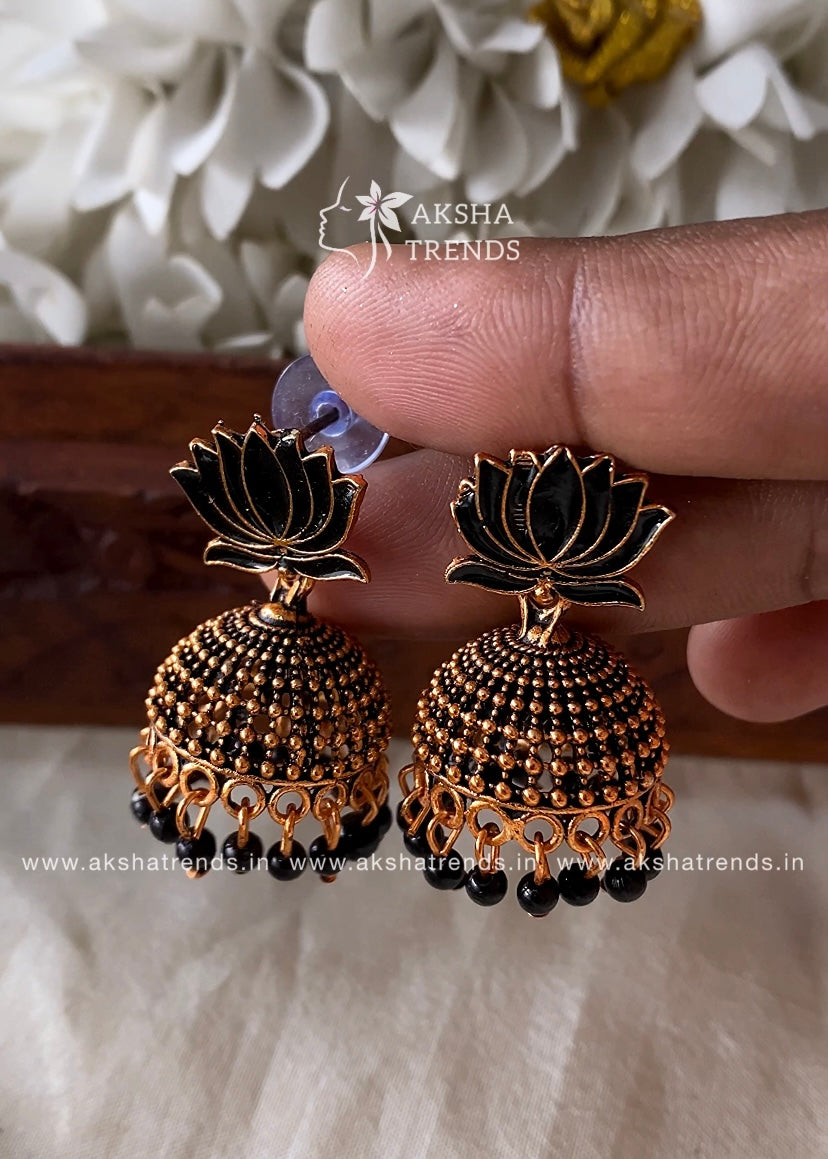 Antique Lotus Jhumka -small Aksha Trends