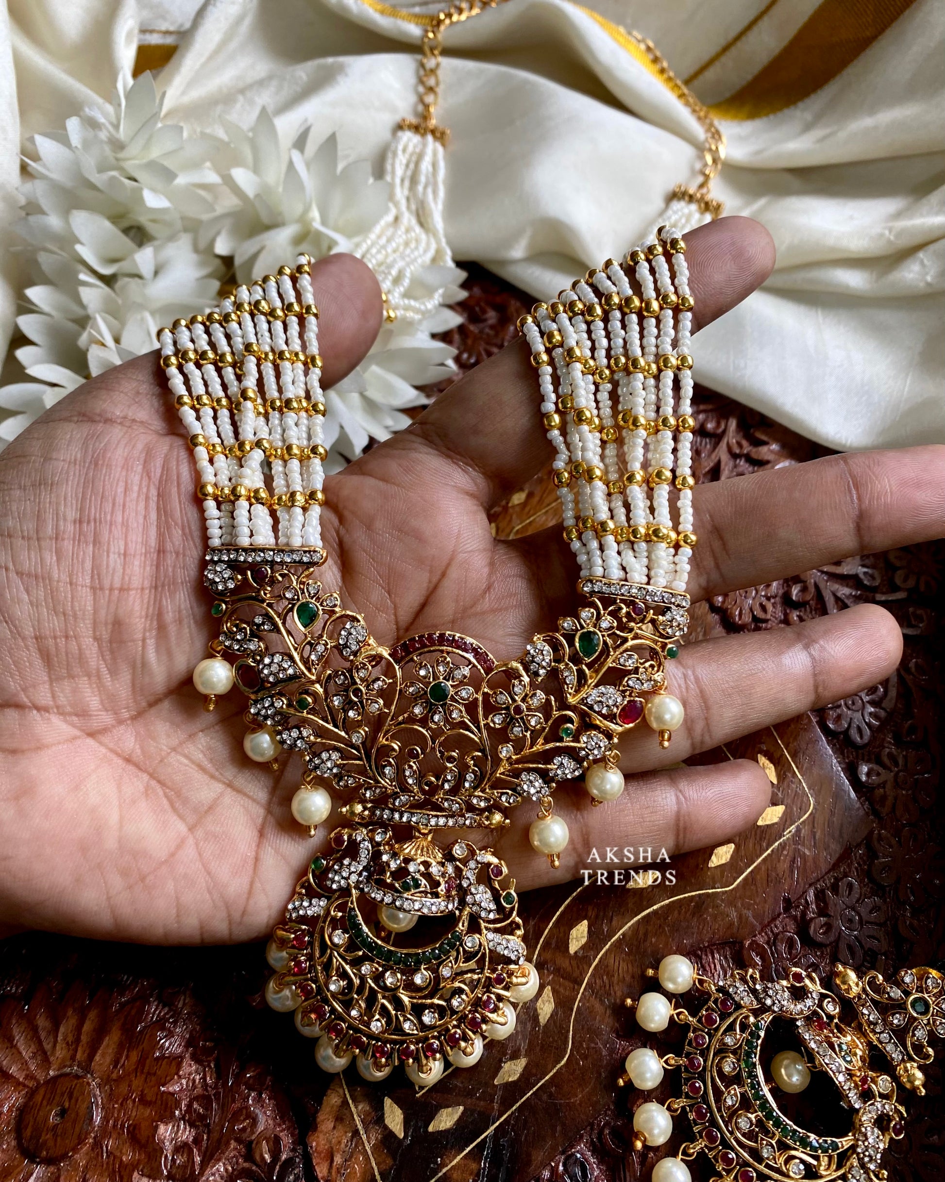 Rangoli beads haram -white Aksha Trends