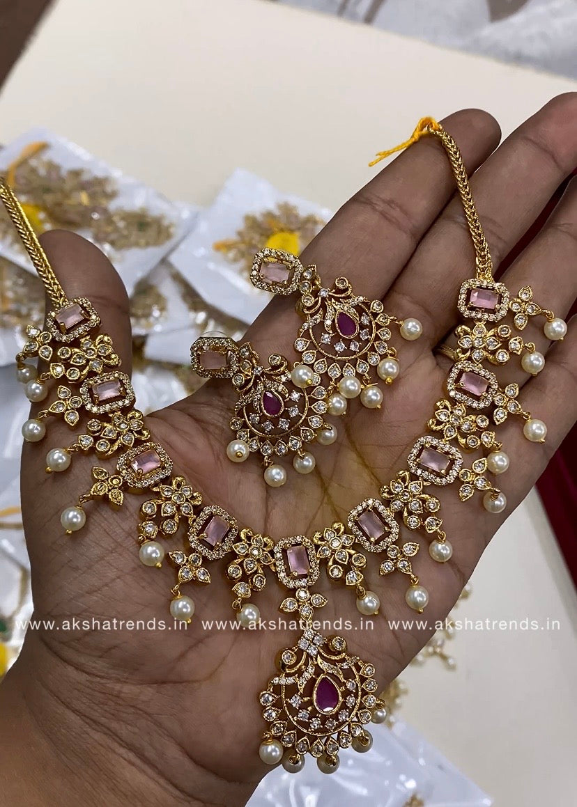 Premium floral diamond necklace Aksha Trends