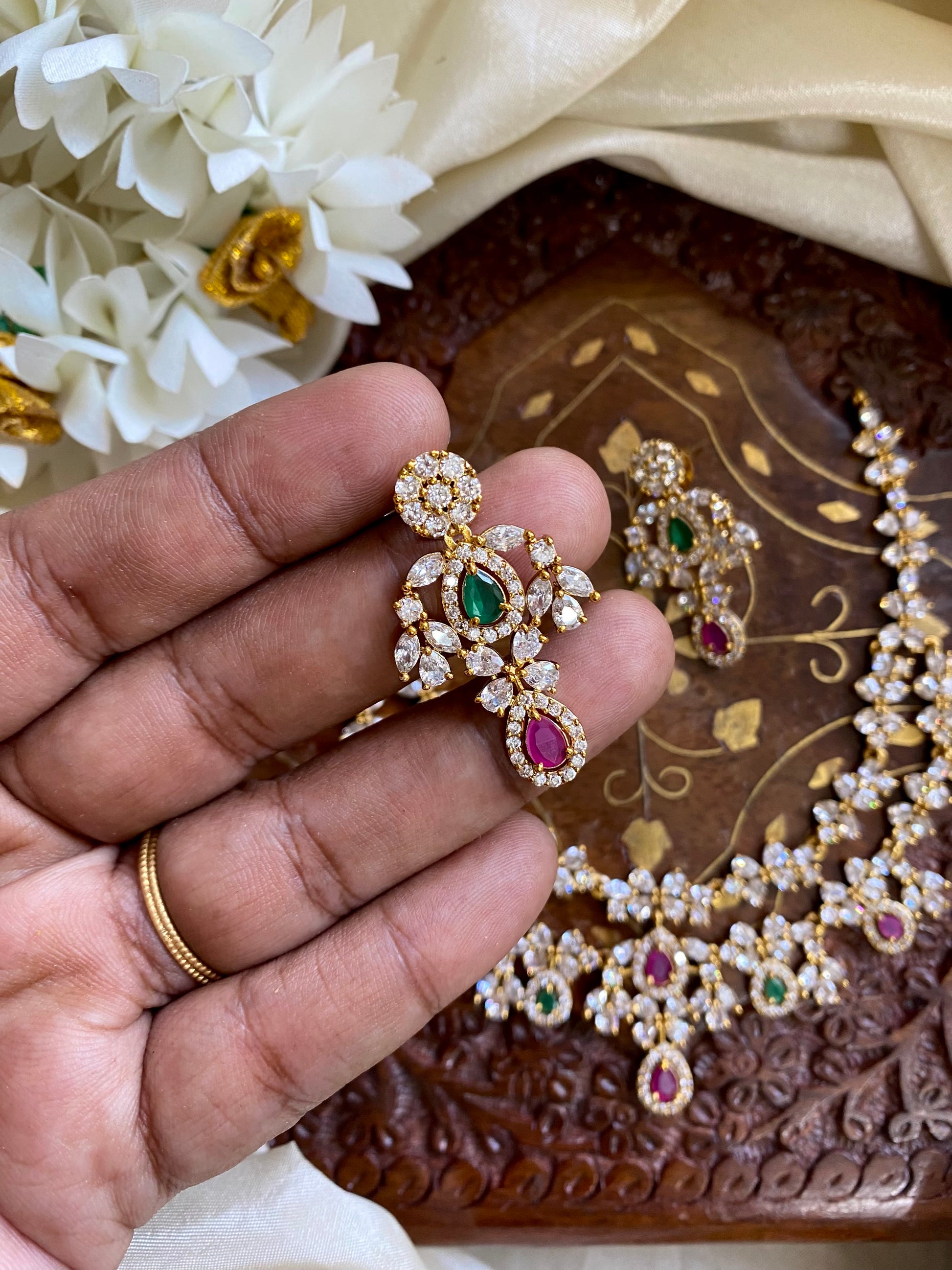 2 layer diamond Floral Necklace Aksha Trends