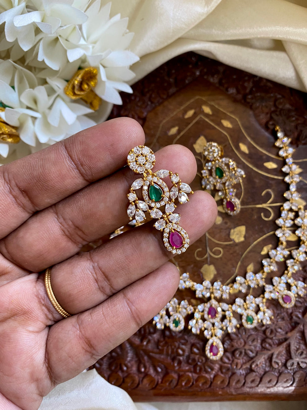 2 layer diamond Floral Necklace Aksha Trends 