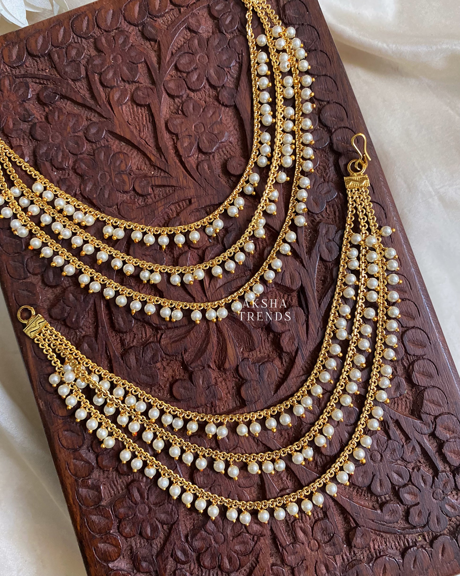 Bridal earchain maati -3 layer pearls Aksha Trends