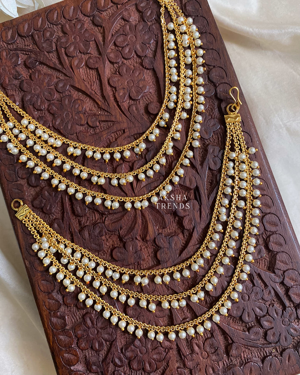 Bridal earchain maati -3 layer pearls Aksha Trends 