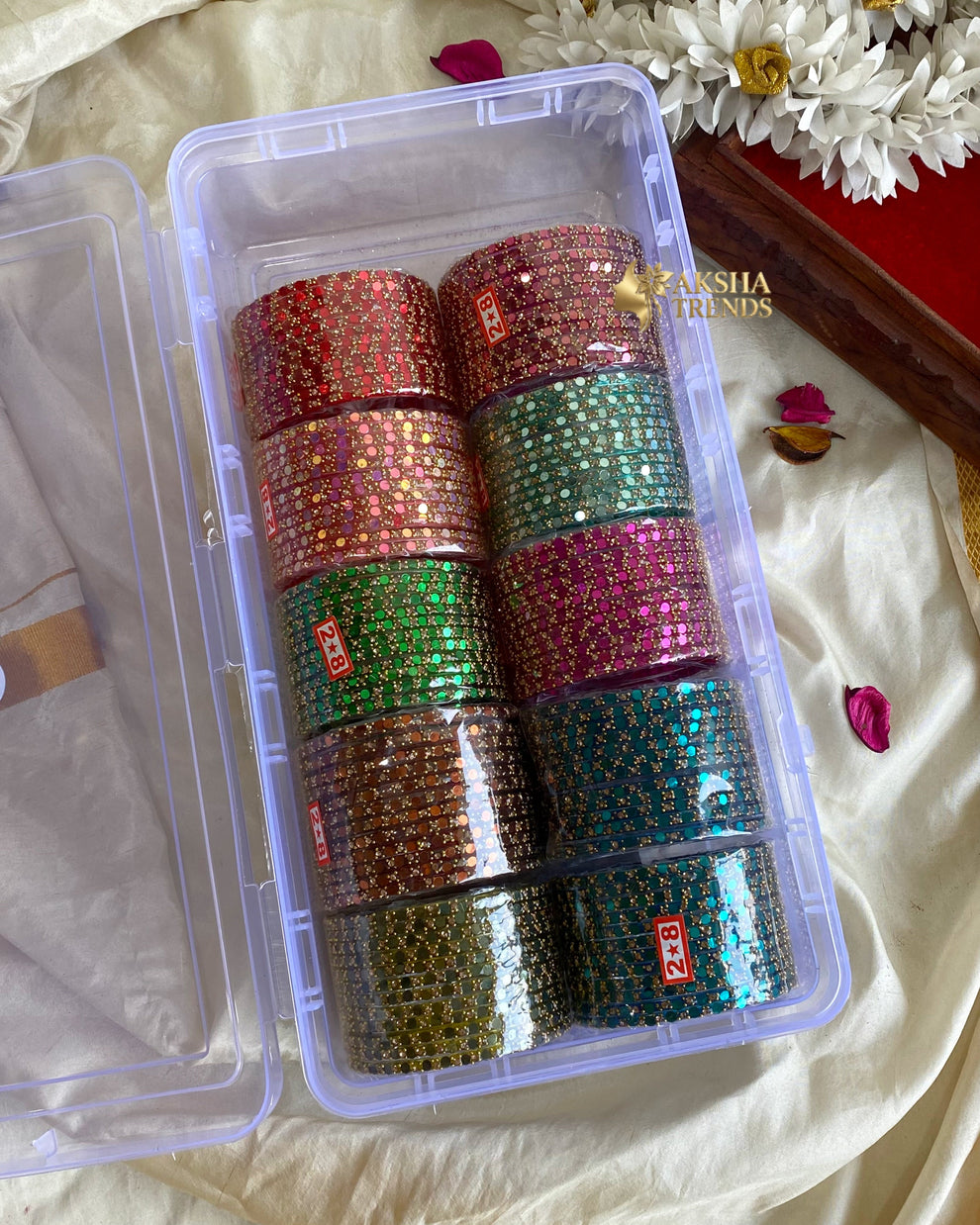 2.8 SIZE -Mirror Glass Bangles (12pc /one colour) Aksha Trends 