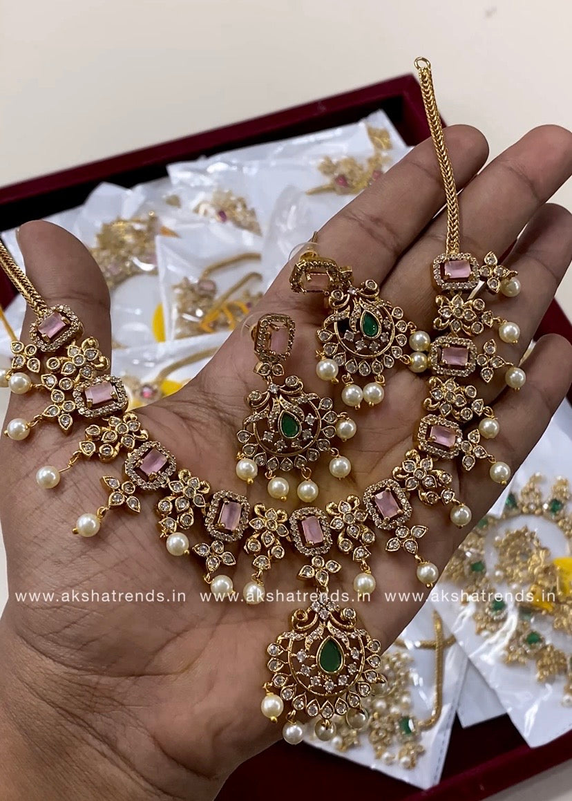 Premium floral diamond necklace Aksha Trends