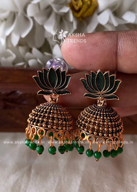 Antique Lotus Jhumka -small Aksha Trends