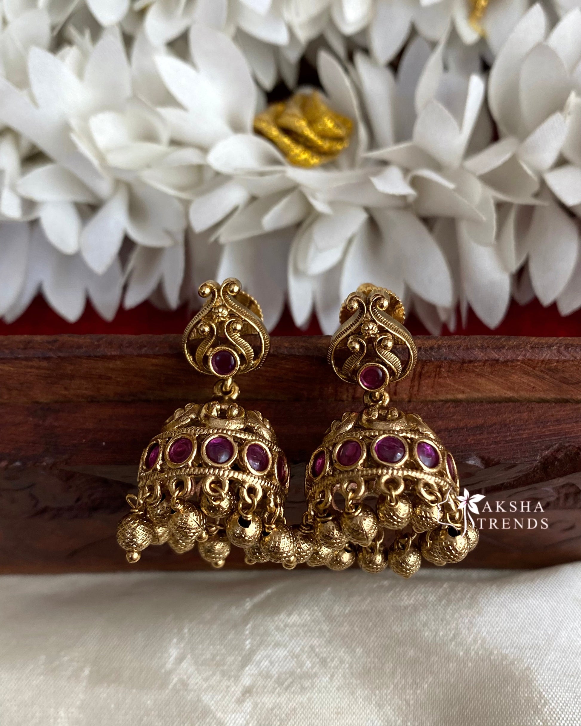 Kemp small Jhumkas -Ruby Aksha Trends