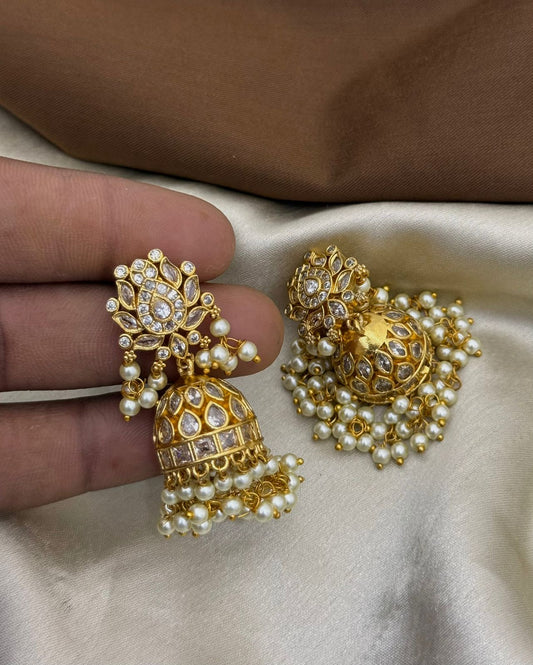Premium kemp Jhumka -white Aksha Trends