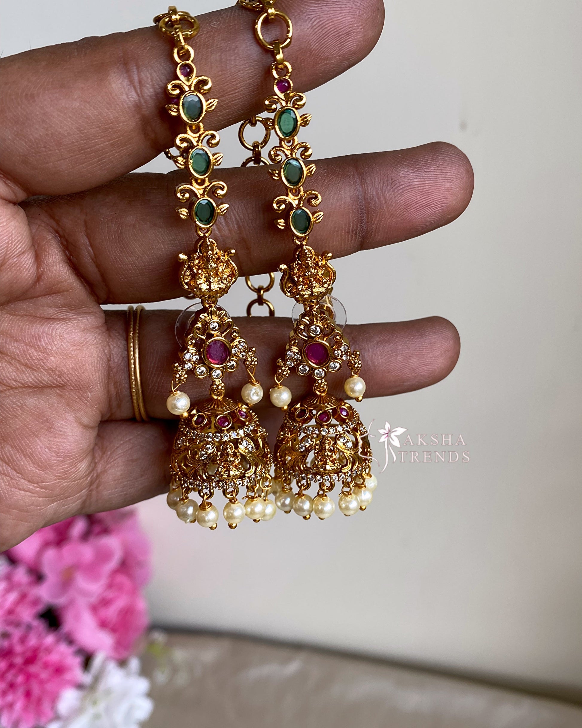 Premium Jhumka with earchains Aksha Trends