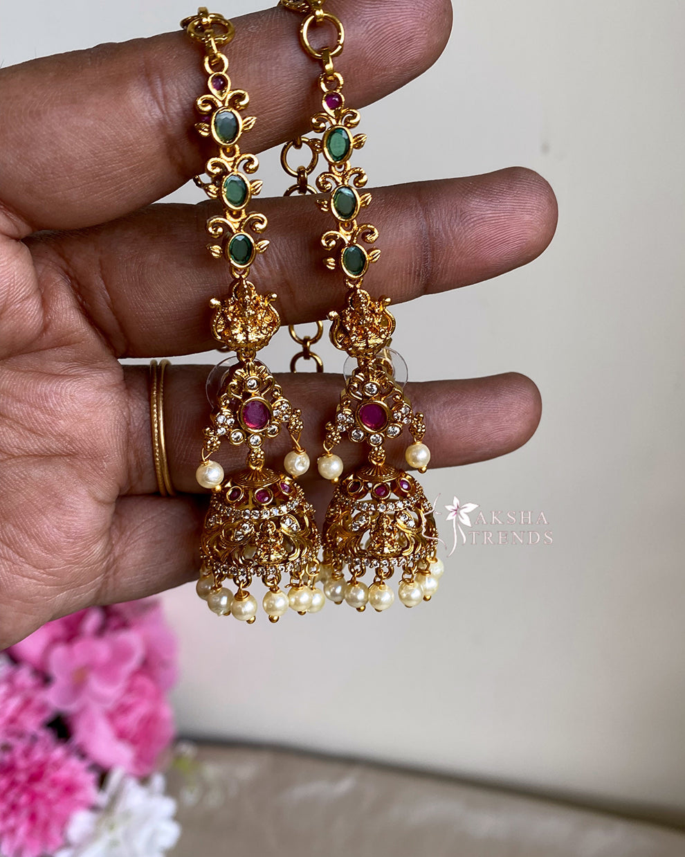 Premium Jhumka with earchains Aksha Trends 