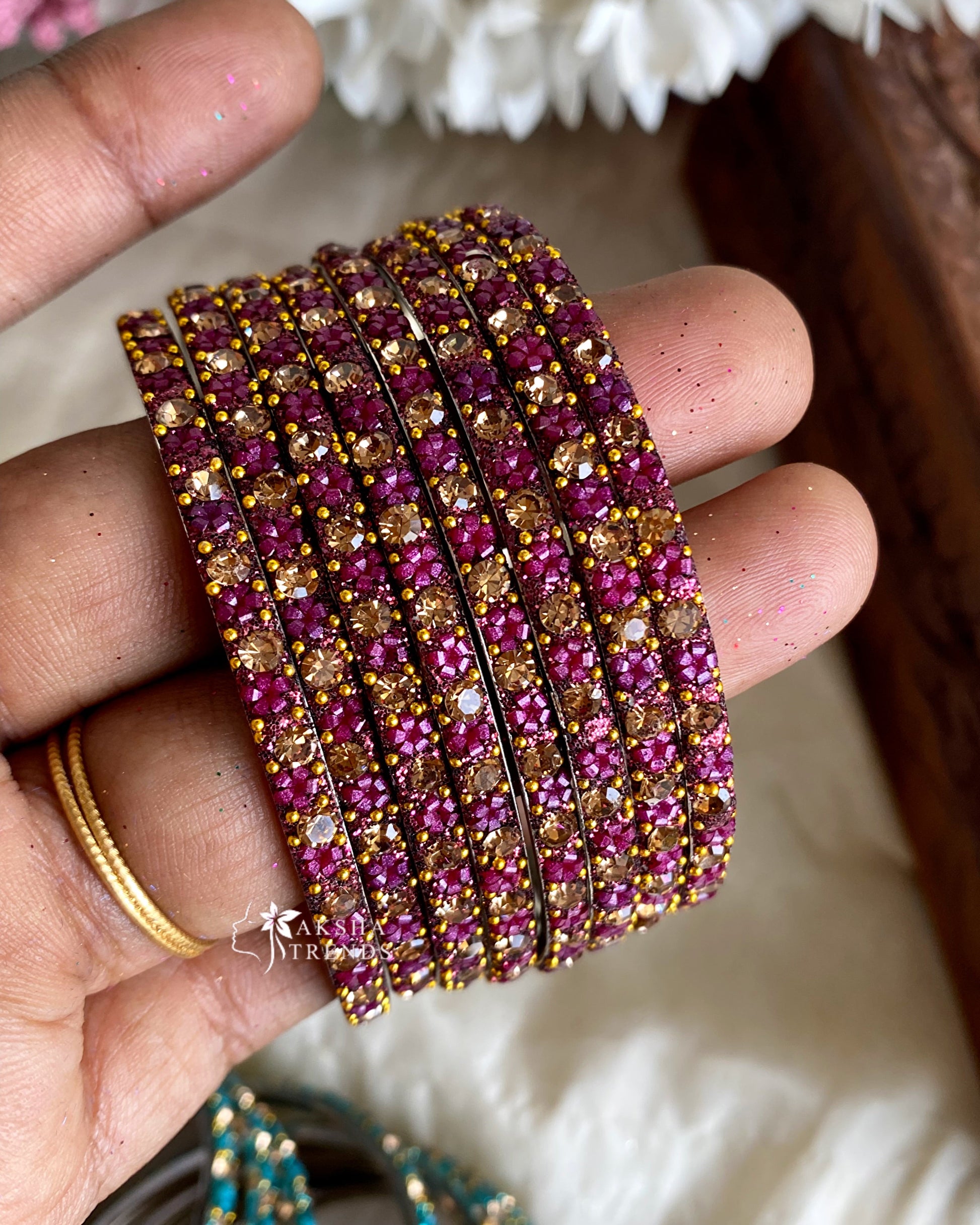 Floral metal Bangles -(8pc/one colour) Aksha Trends