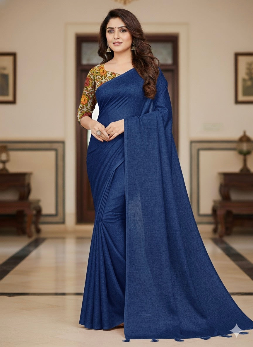 Khadi Cotton Saree -Blue Aksha Trends