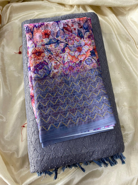 Chiffon netted saree -Grey Aksha Trends