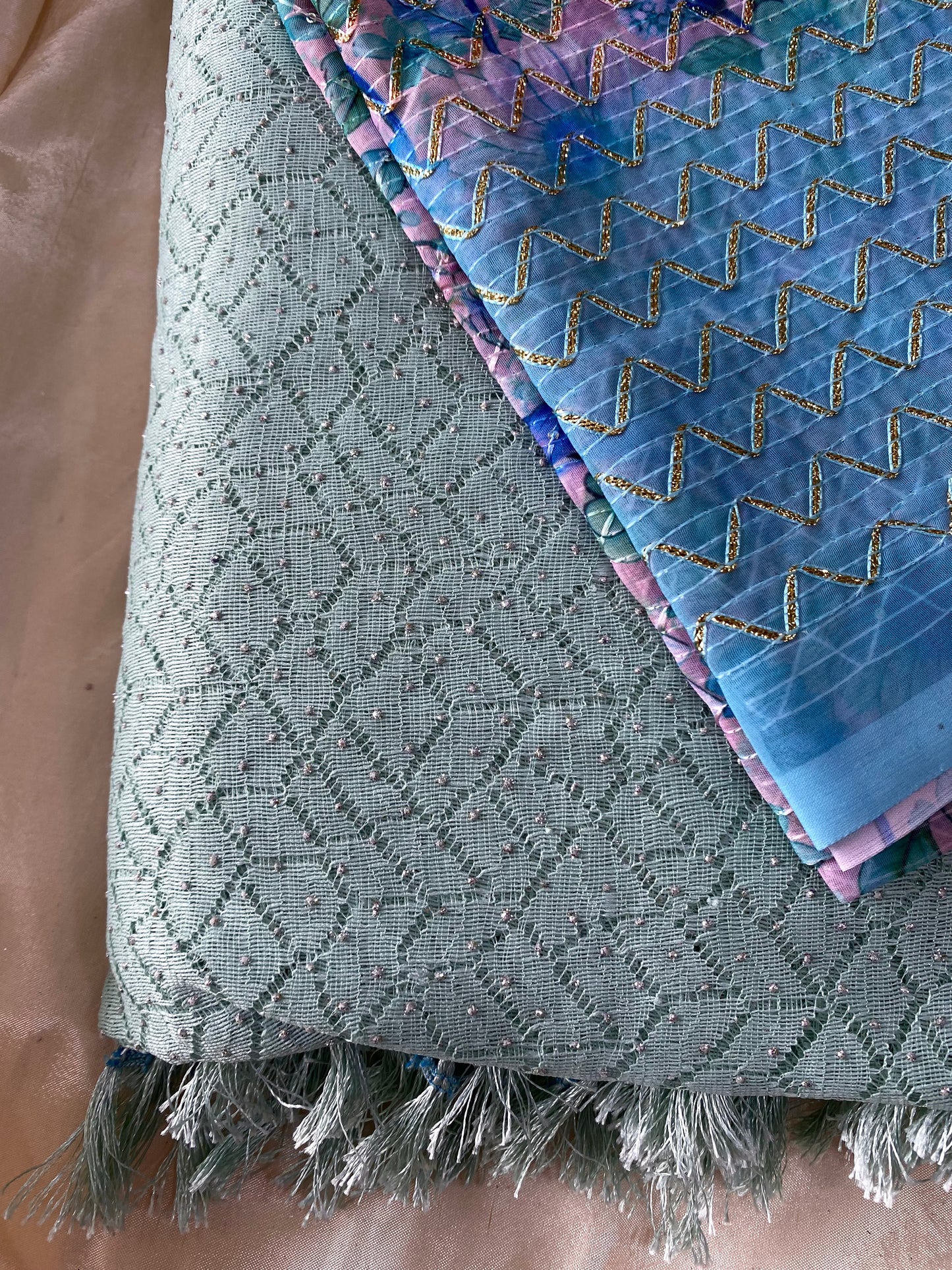 Chiffon netted saree -Green Aksha Trends