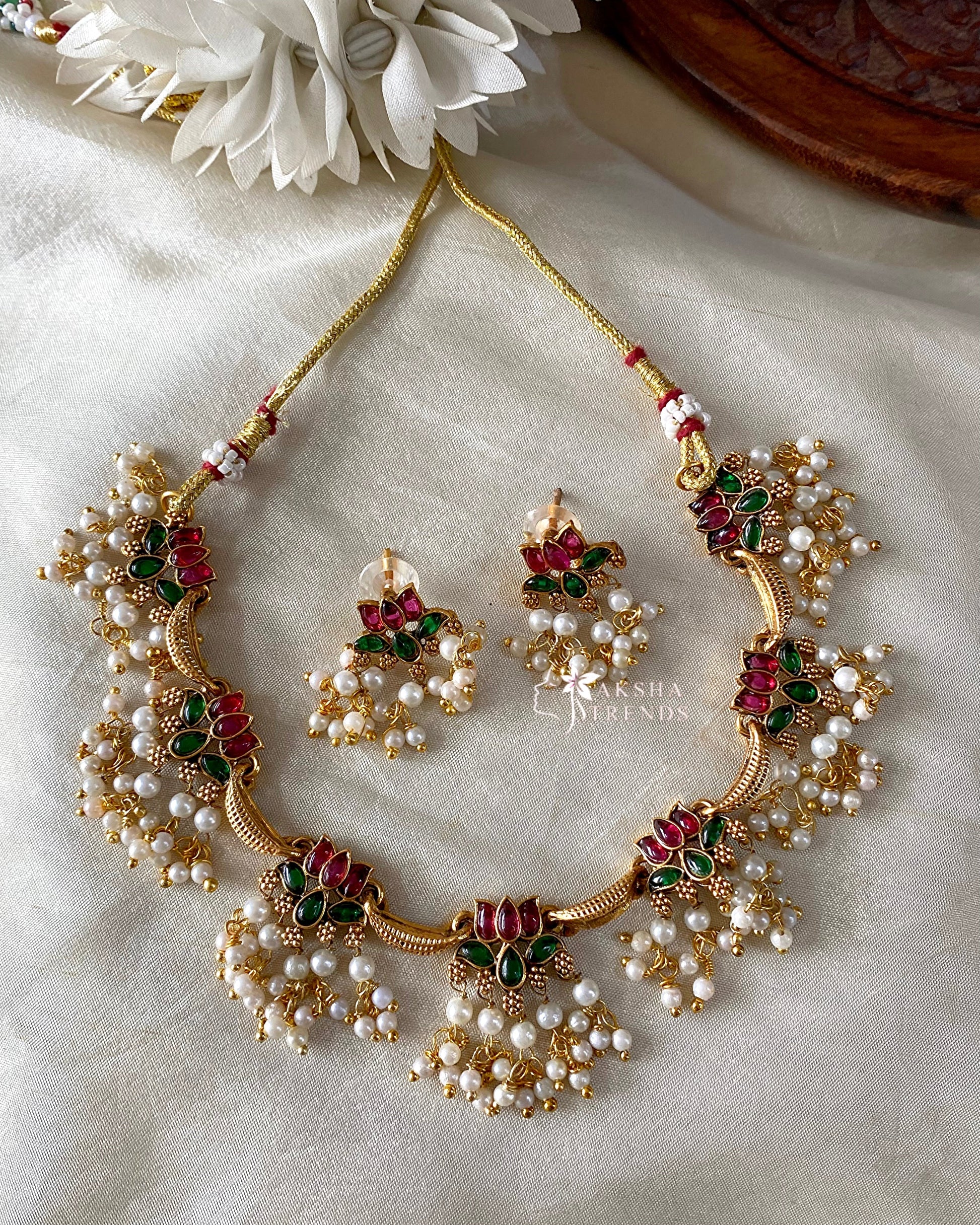 Antique lotus pearl Choker Aksha Trends