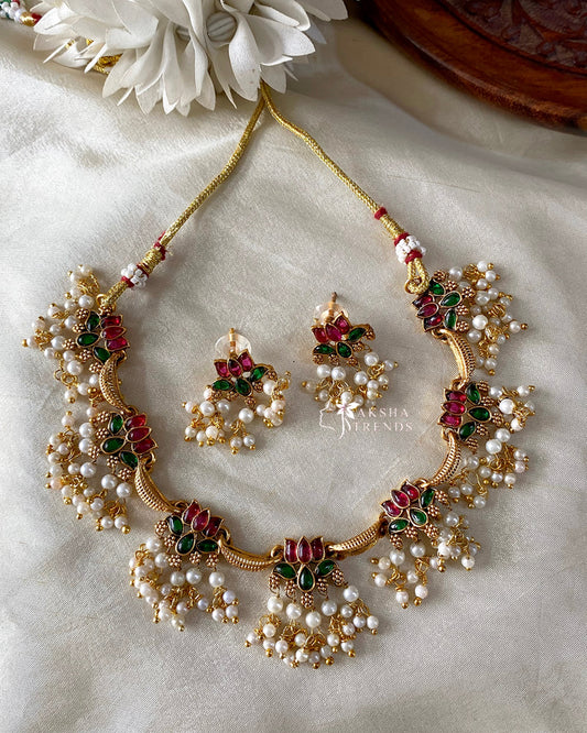 Antique lotus pearl Choker Aksha Trends