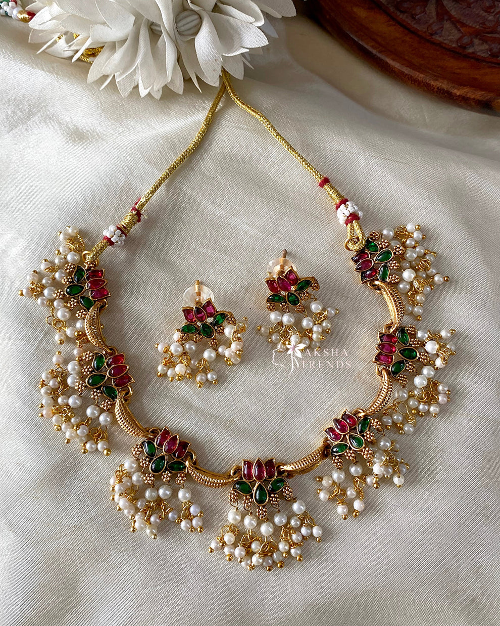Antique lotus pearl Choker Aksha Trends 